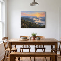 Smoky Mountain Morning canvas in a farmhouse dining room