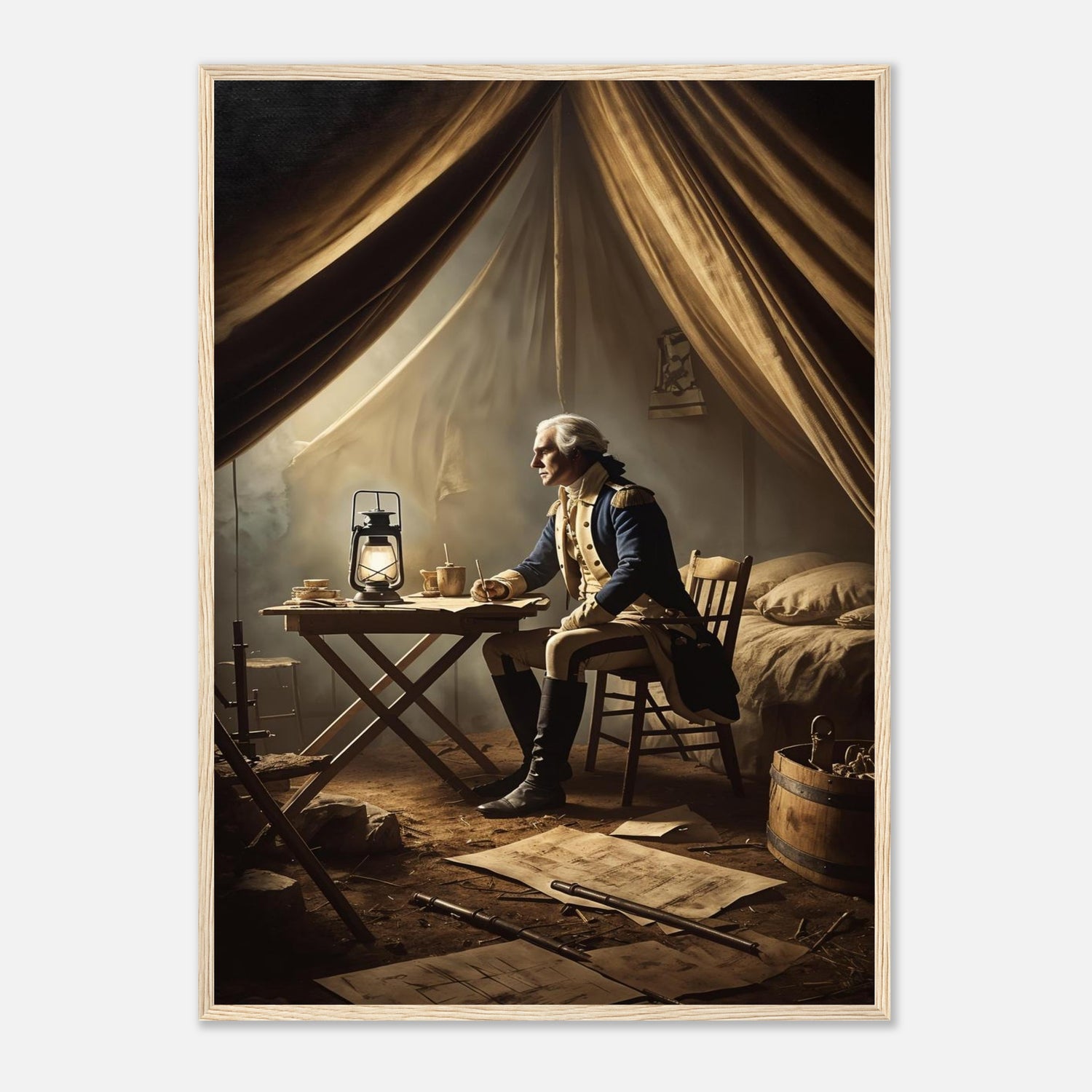 Framed print of Washington alone with the weight of command, ready to hang.