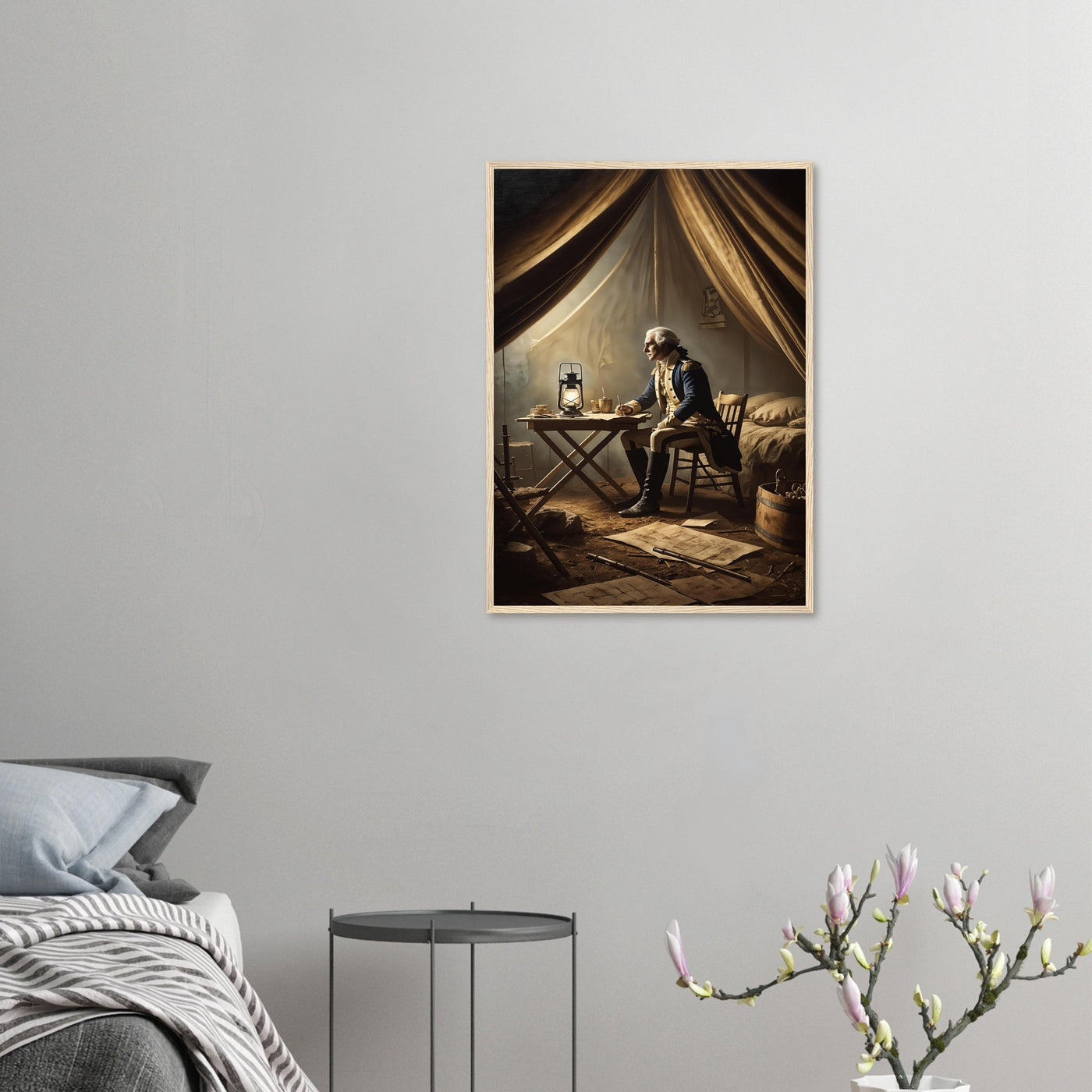 Framed print of Washington alone with the weight of command, ready to hang.