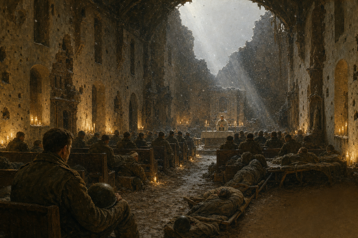 Christmas Mass in the Ardennes - detail of the artwork