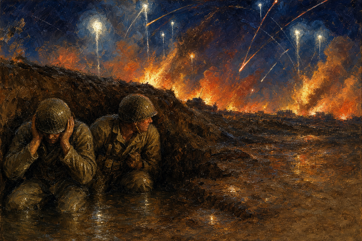Night Bombardment at Anzio - detail of the artwork