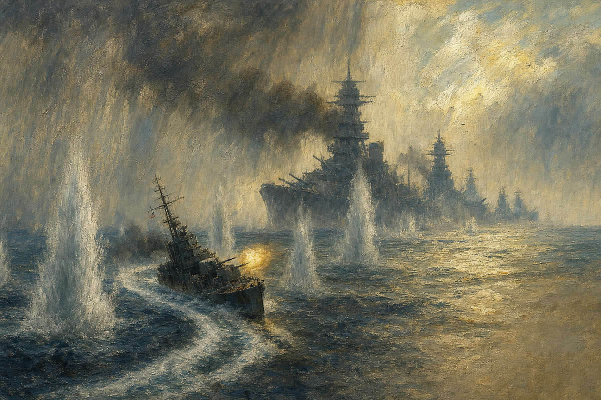 USS Johnston at Samar - detail of the artwork
