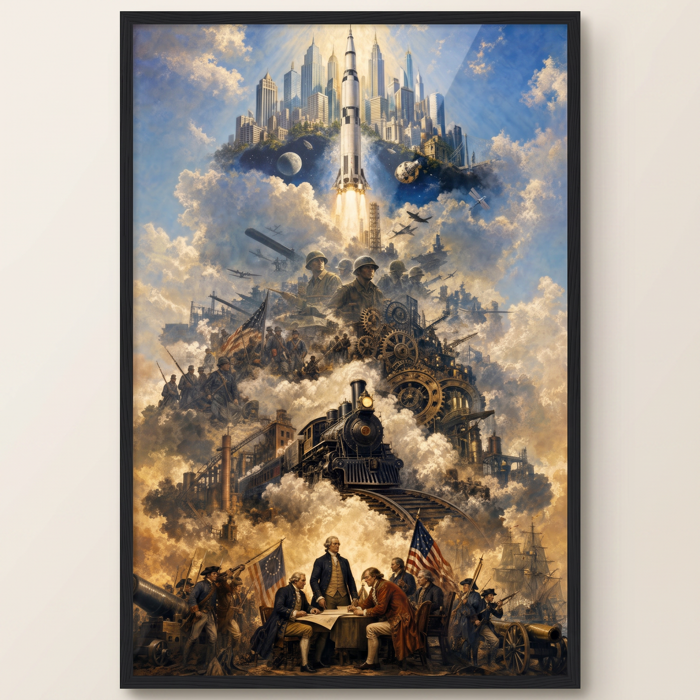 The Ascent of a Nation framed print shown in matte black frame, clean studio product photo