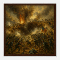 Framed print of the explosion and assault at the Battle of the Crater, ready to hang.