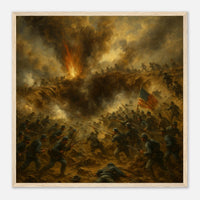 Framed print of the explosion and assault at the Battle of the Crater, ready to hang.