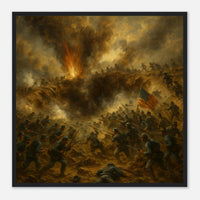 Framed print of the explosion and assault at the Battle of the Crater, ready to hang.