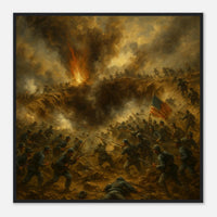 Framed print of the explosion and assault at the Battle of the Crater, ready to hang.