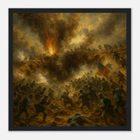 Framed print of the explosion and assault at the Battle of the Crater, ready to hang.