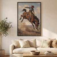 The Bronco Buster framed print in a living room