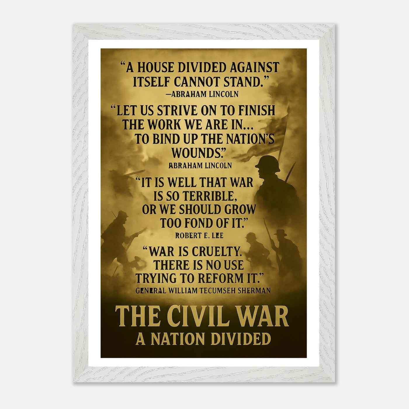Framed print depicting the divided nation of the Civil War, ready to hang.
