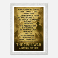 Framed print depicting the divided nation of the Civil War, ready to hang.