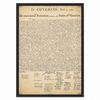 The Declaration of Independence framed print, clean studio product view on matte museum fine-art paper in a black frame.