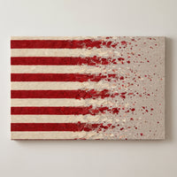 Thirteen, Dissolving – thirteen red and white stripes dissolving into flecks on linen, patriotic canvas wall art on a linen white wall