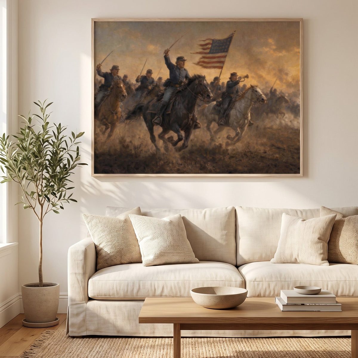 Union Cavalry Charge framed print in a living room
