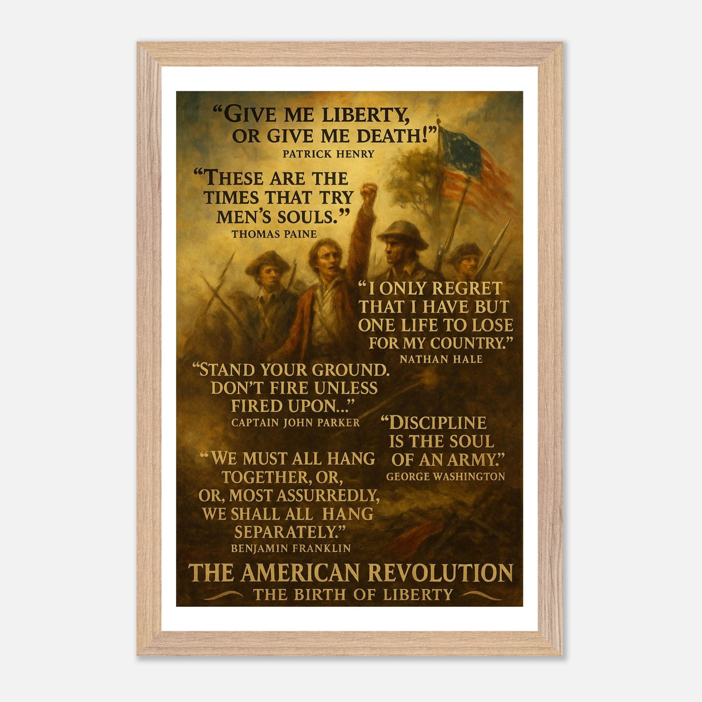 Framed print honoring the voices of the American Revolution, ready to hang.