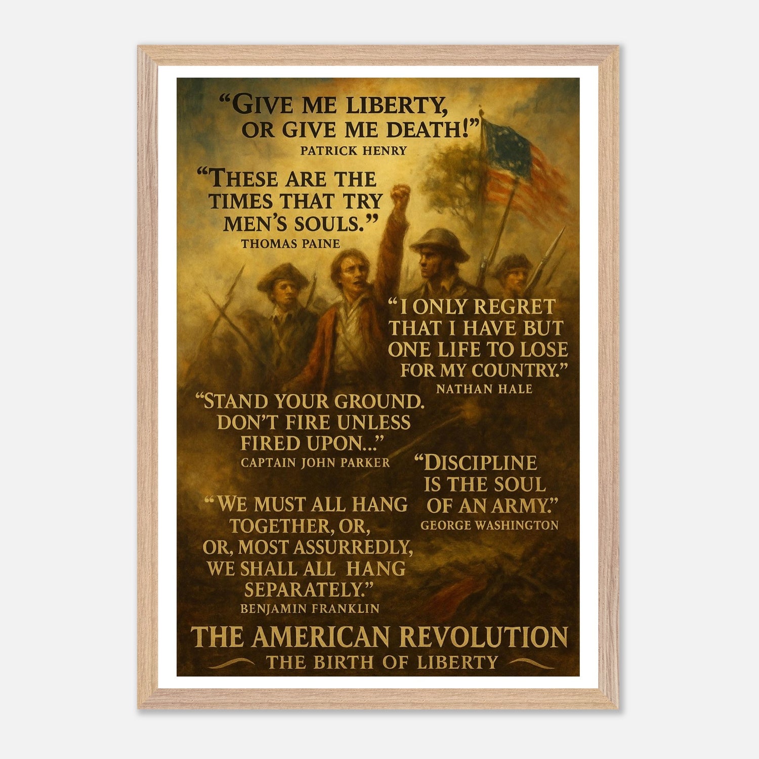 Framed print honoring the voices of the American Revolution, ready to hang.