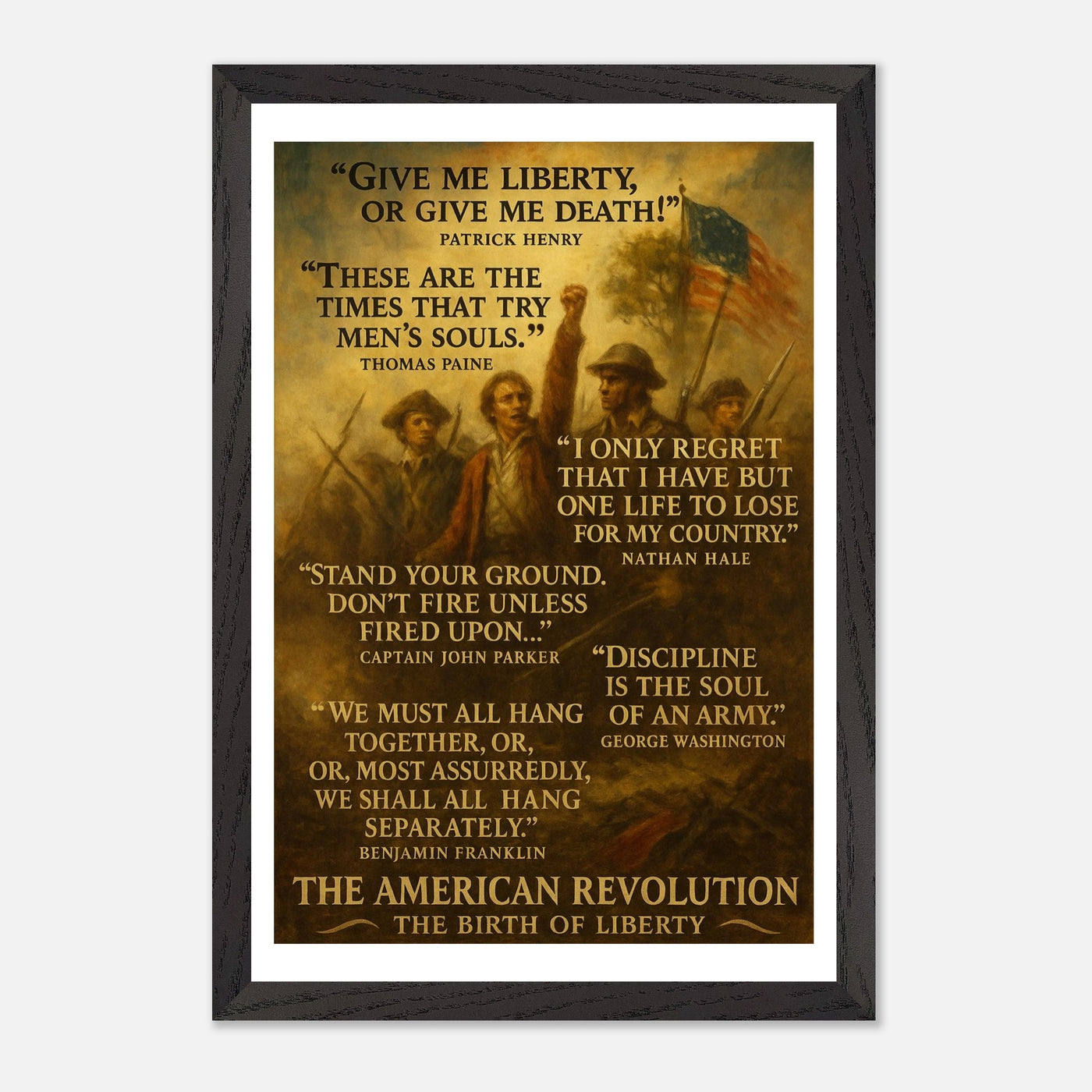 Framed print honoring the voices of the American Revolution, ready to hang.