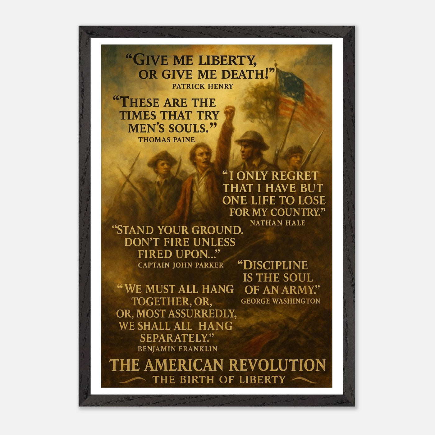 Framed print honoring the voices of the American Revolution, ready to hang.