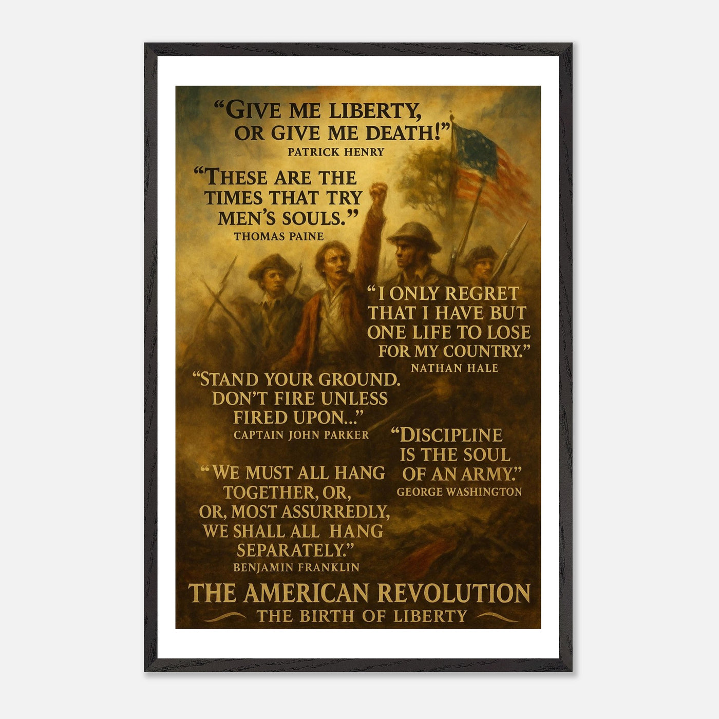 Framed print honoring the voices of the American Revolution, ready to hang.