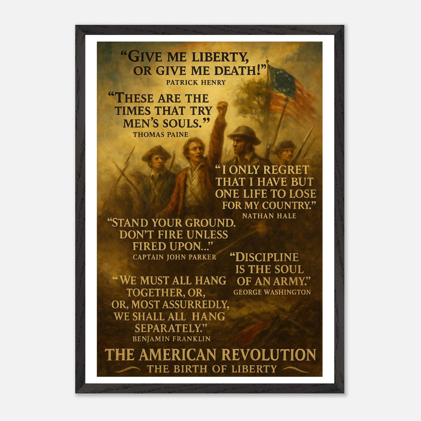 Framed print honoring the voices of the American Revolution, ready to hang.