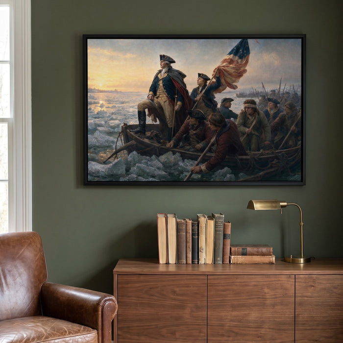 Washington Crossing the Delaware framed print in a den