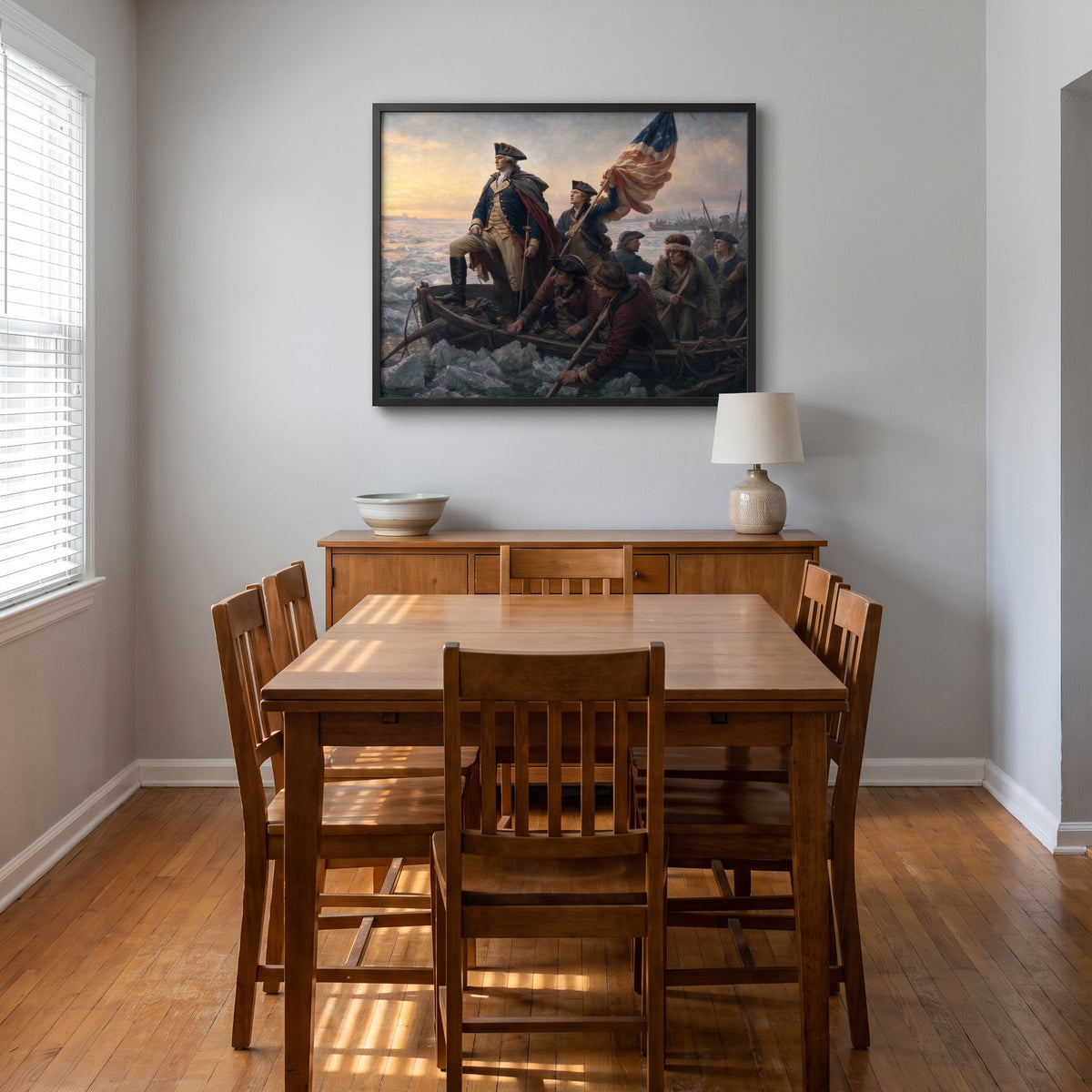 Washington Crossing the Delaware framed print in a dining room