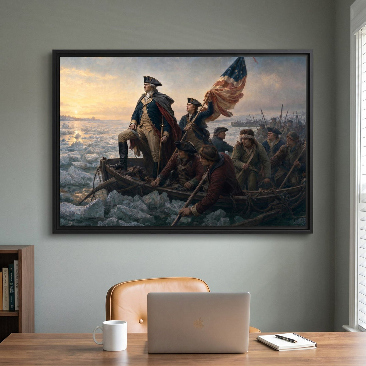 Washington Crossing the Delaware framed print in a home office