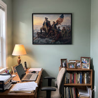 Washington Crossing the Delaware framed print in a sage green study