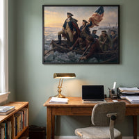 Washington Crossing the Delaware framed print in a sage green study