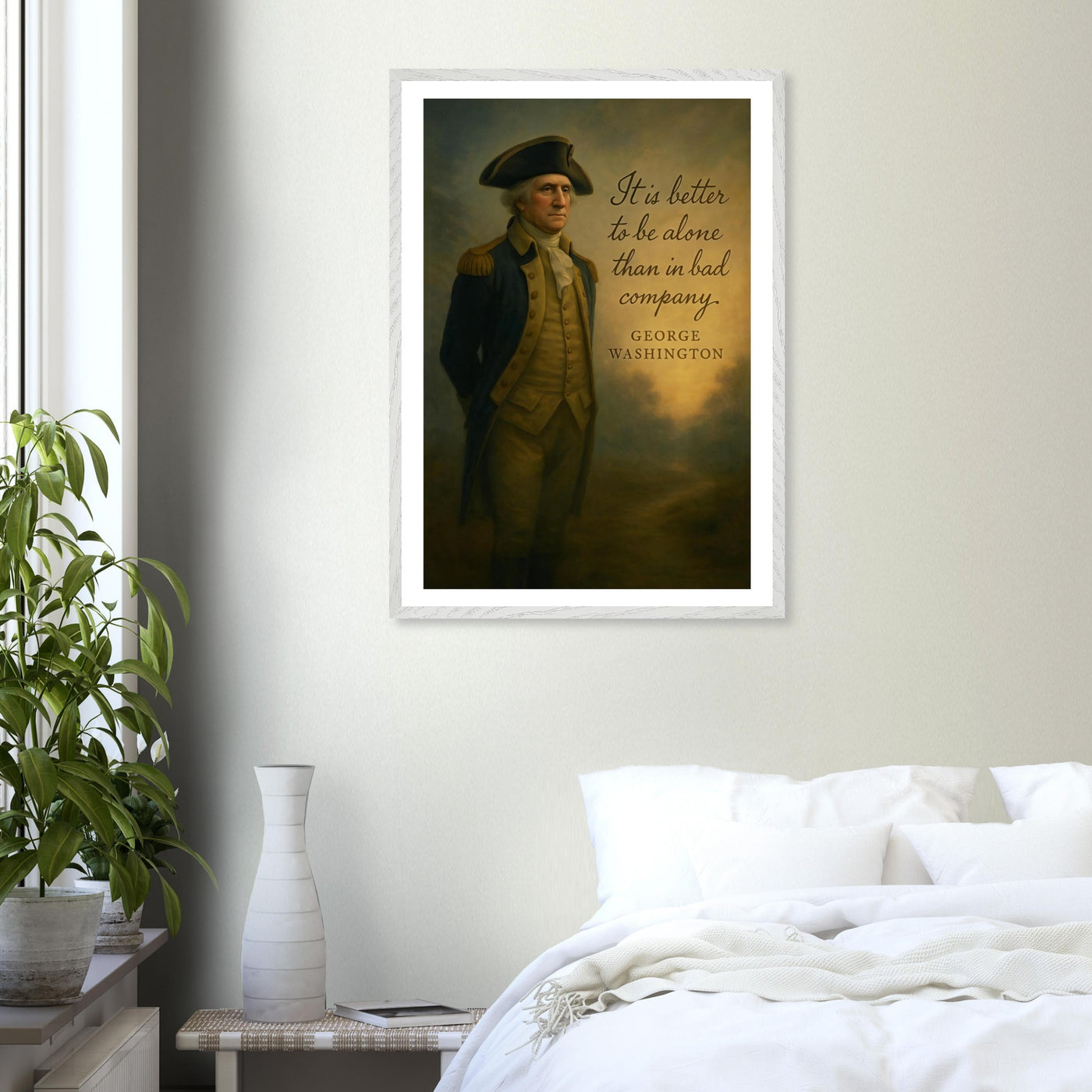 Framed portrait of George Washington, father of a nation, ready to hang.