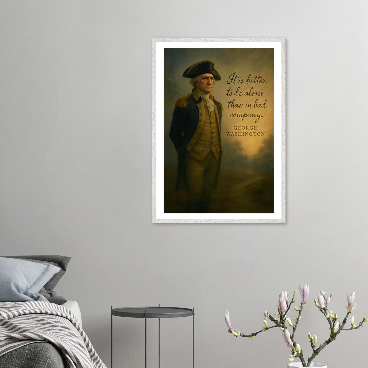 Framed portrait of George Washington, father of a nation, ready to hang.