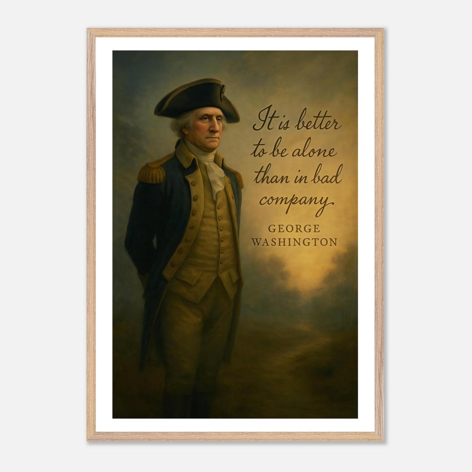Framed portrait of George Washington, father of a nation, ready to hang.