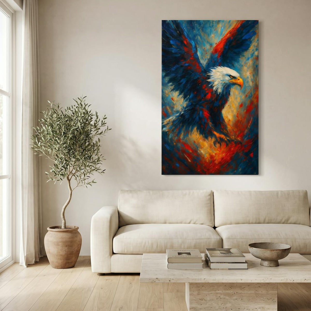 Wings of Liberty — Soaring Eagle canvas in a modern living room