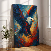 Wings of Liberty — Soaring Eagle canvas leaning against a white paneled wall