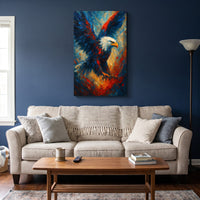 Wings of Liberty — Soaring Eagle canvas in a navy living room