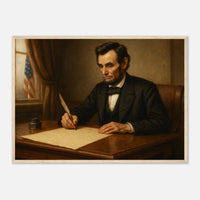 Framed print of Abraham Lincoln writing the Emancipation Proclamation, ready to hang.